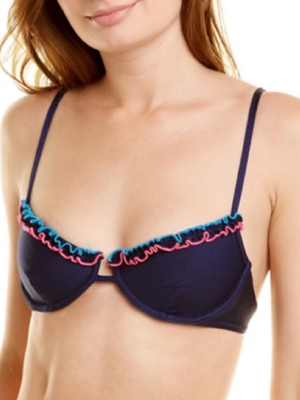 Something Navy Daffodil Ruffle Bikini Top